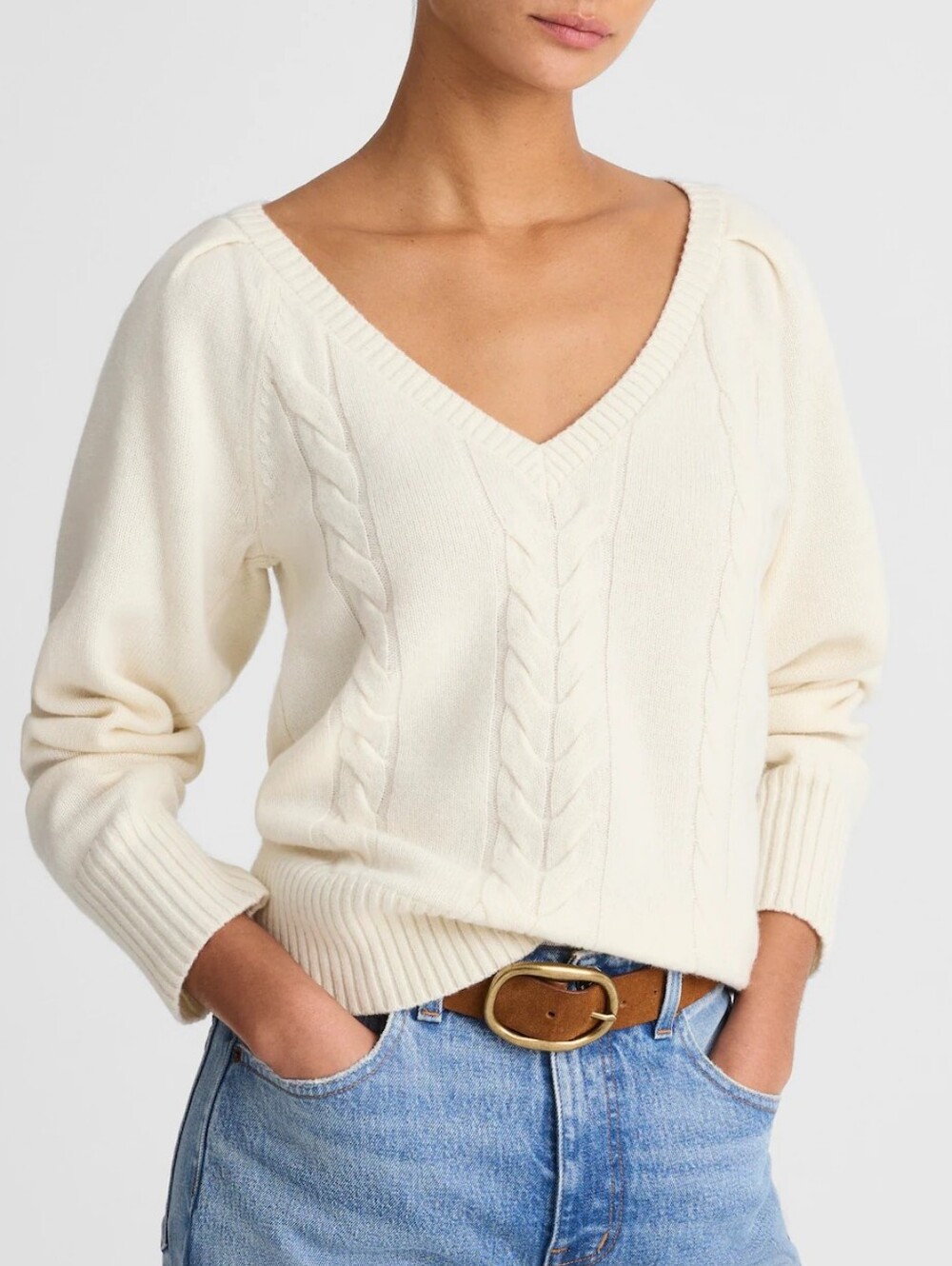 Madewell V-Neck Pullover Sweater in Merino Wool Arctic Off White Large